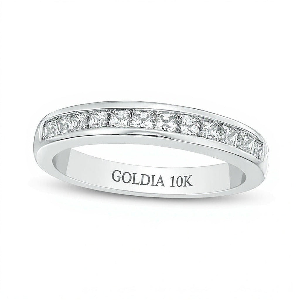 0.63 ct. Gesamtgewicht Ehering mit Diamanten im Princess-Schliff in 10K Weißgold