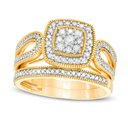 Braut-Set mit Diamanten im Kissenschliff und rund, Vintage-Stil, 0.5 ct. Gesamtgewicht, 10K Gelbgold für Damen