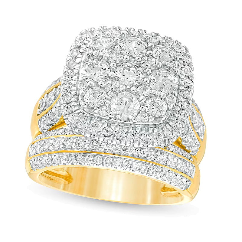 Braut-Set mit Diamanten in rund und Kissenschliff, mehrreihig, 2.5 ct. Gesamtgewicht, 10K Gelbgold