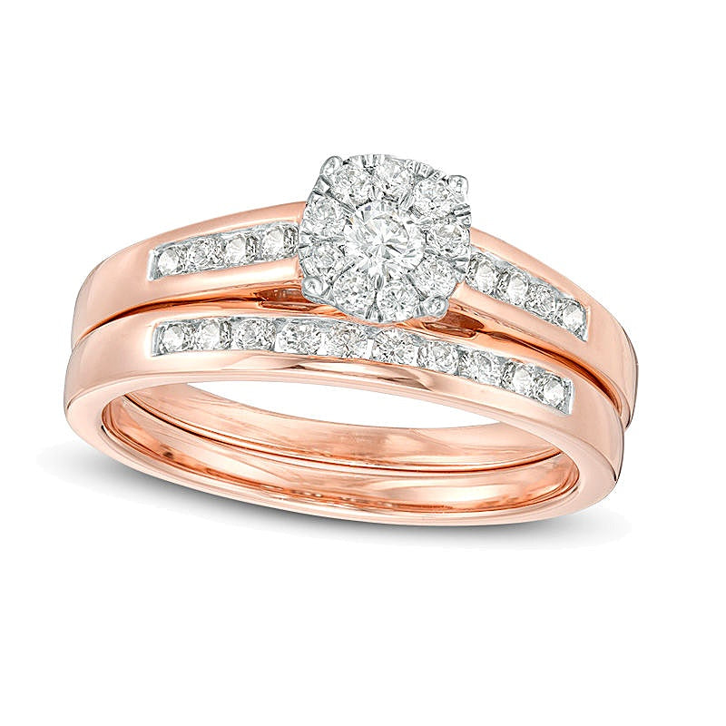 Braut-Set mit weißen Diamanten im Rundschliff 0,5 ct. Gesamtgewicht in 10K Roségold
