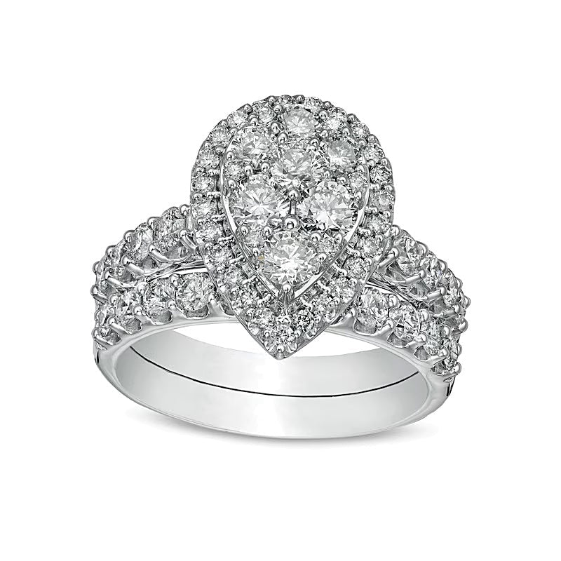 Braut-Set mit tropfenförmigen Diamanten 2.0 ct. Gesamtgewicht in 14K Weißgold