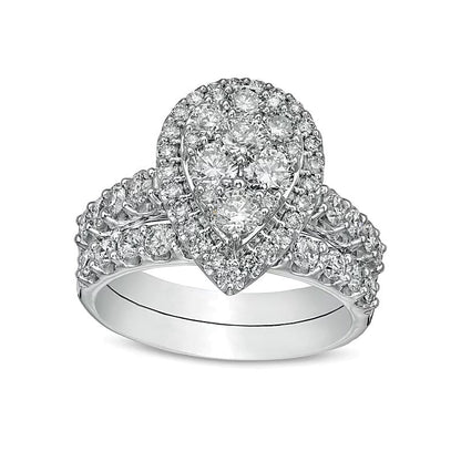 Braut-Set mit tropfenförmigen Diamanten 2.0 ct. Gesamtgewicht in 14K Weißgold