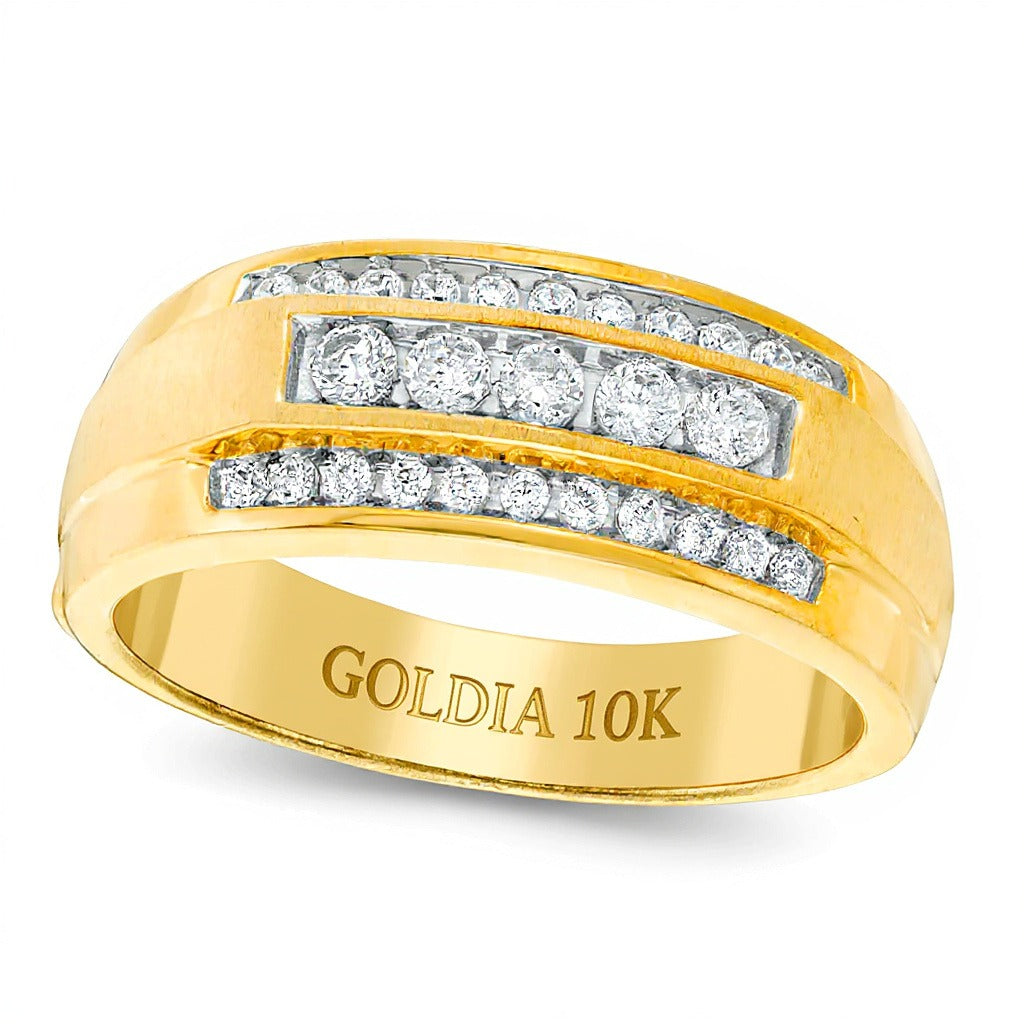 0.5 ct. Gesamtgewicht Diamant-Ring dreireihig mit Satin-Finish in 10K Gelbgold