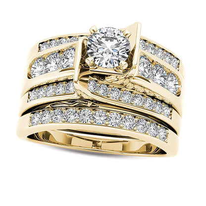 1.25 ct. Gesamtgewicht Diamant Brautset mehrreihig in 14K Gelbgold