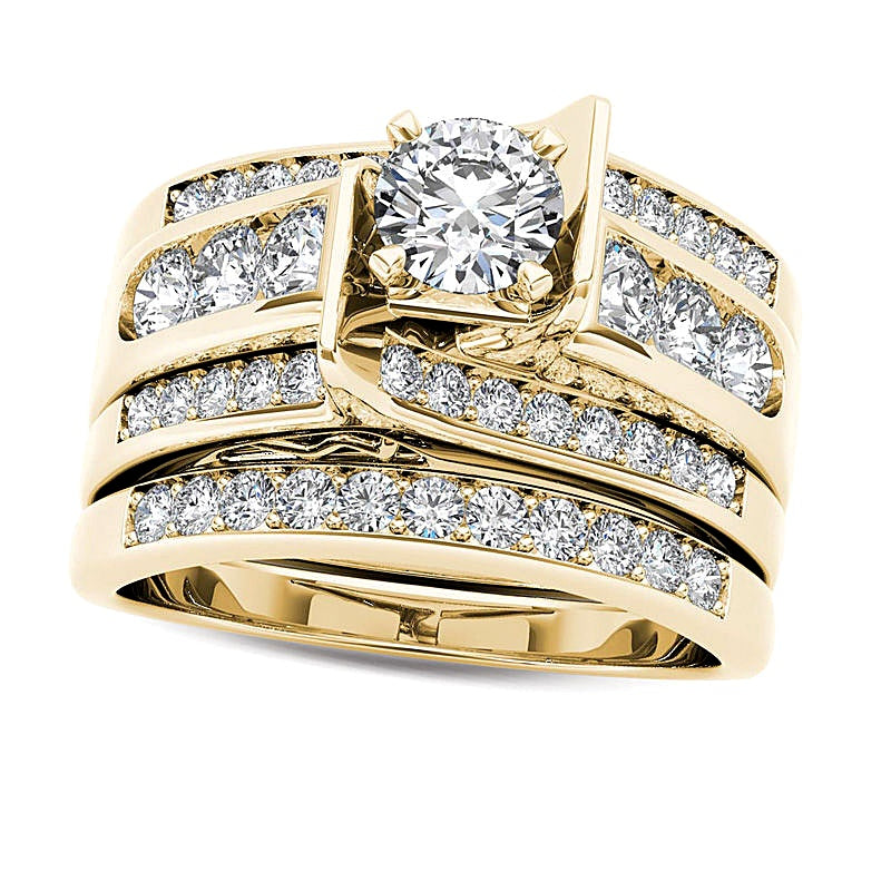 1.25 ct. Gesamtgewicht Diamant Brautset mehrreihig in 14K Gelbgold