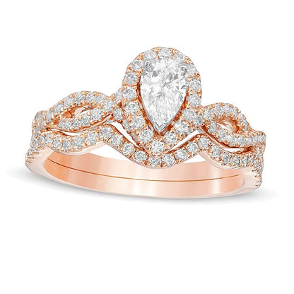 1.0 CT. Gesamtgewicht Braut-Set mit tropfenförmigen und runden weißen Diamanten in 14K Roségold
