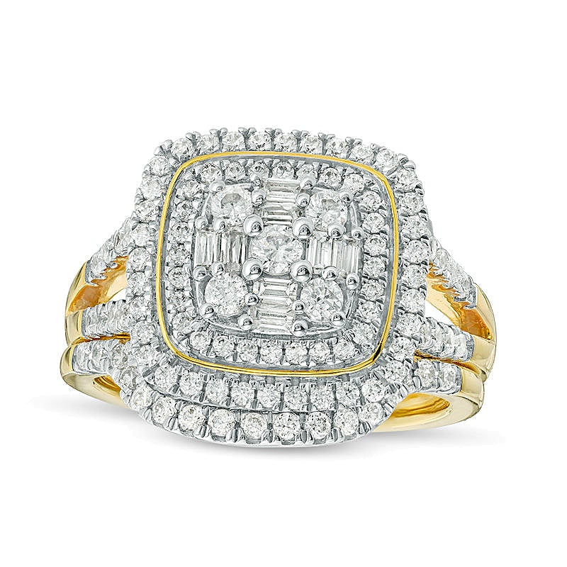 Braut-Set mit Diamanten in rund, Baguette und Kissenschliff aus 10K Gelbgold für Damen