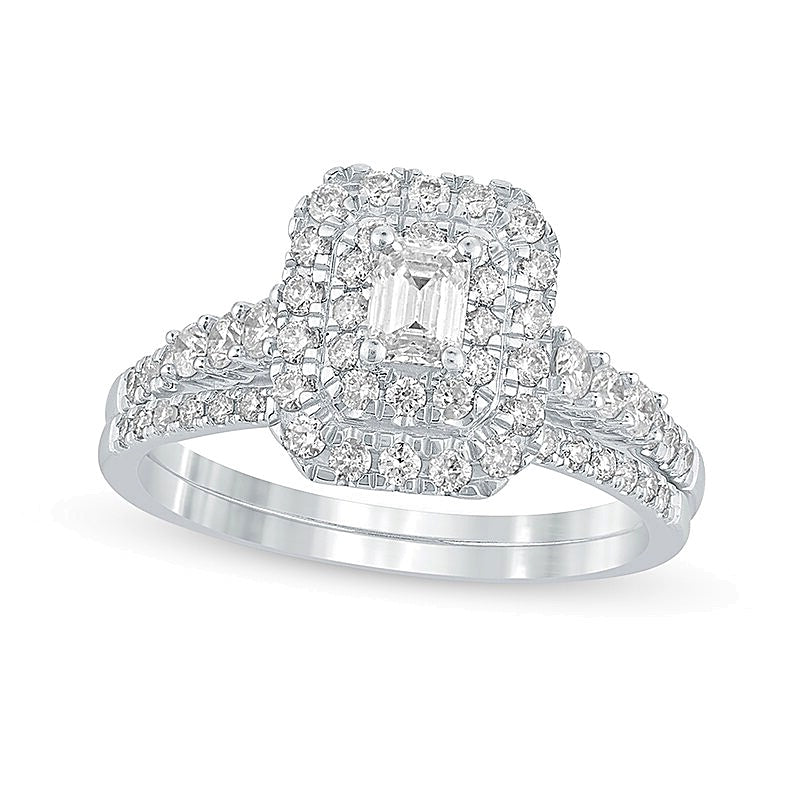 Braut-Set mit Diamanten im Smaragdschliff 1.0 CT. Gesamtgewicht in 10K Weißgold