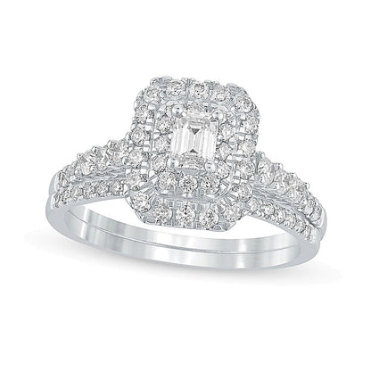 Braut-Set mit Diamanten im Smaragdschliff 1.0 CT. Gesamtgewicht in 10K Weißgold