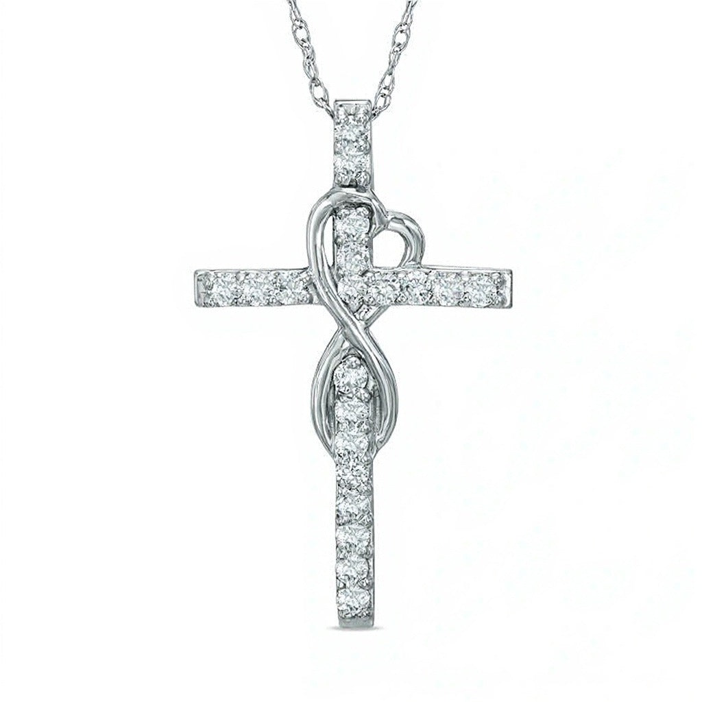 Diamant-Kreuzanhänger 0,25 ct. Gesamtgewicht mit herzförmiger Unendlichkeitsschleife in 10K Weißgold