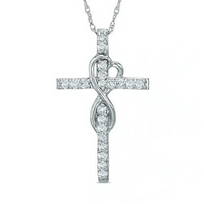 Diamant-Kreuzanhänger 0,25 ct. Gesamtgewicht mit herzförmiger Unendlichkeitsschleife in 10K Weißgold