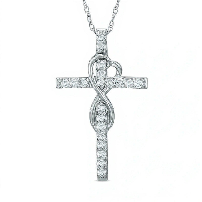 Diamant-Kreuzanhänger 0,25 ct. Gesamtgewicht mit herzförmiger Unendlichkeitsschleife in 10K Weißgold