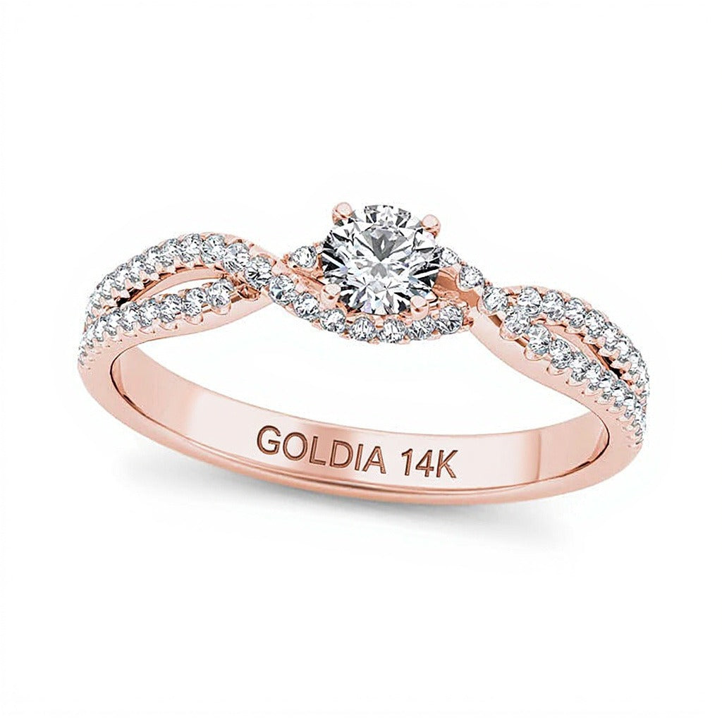 0.38 ct. Gesamtgewicht Diamant Solitär mit seitlichem Besatz Verlobungsring in 14K Roségold