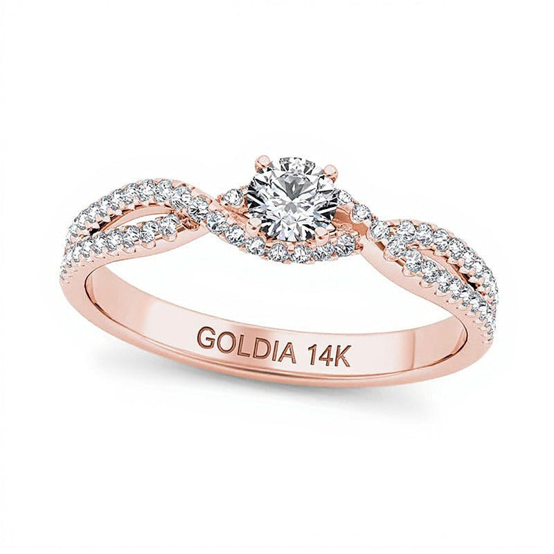 0.38 ct. Gesamtgewicht Diamant Solitär mit seitlichem Besatz Verlobungsring in 14K Roségold