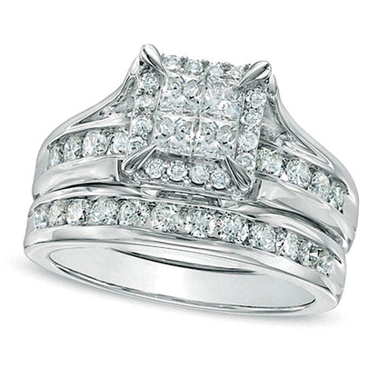 Braut-Set mit Diamanten im Princess- und Rundschliff, 1.5 ct. Gesamtgewicht, in 14K Weißgold