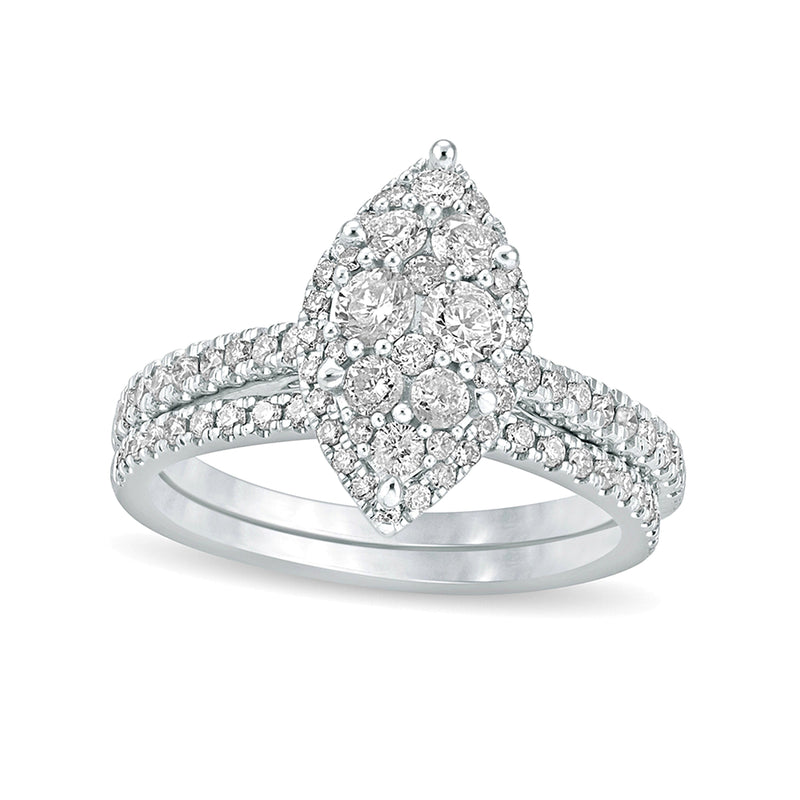 1.0 CT. Gesamtgewicht Komposit Marquise Diamant Brautset in 10K Weißgold