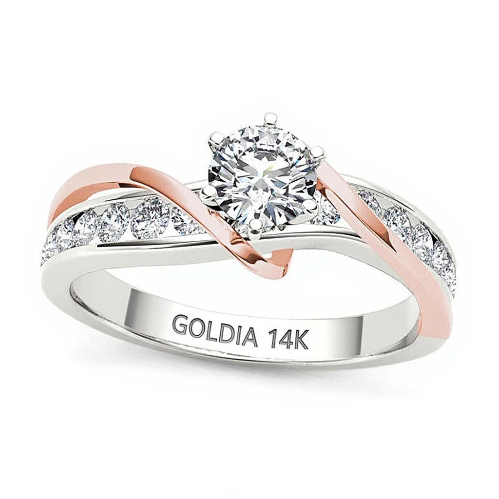 0.75 ct. Gesamtgewicht Diamant Solitär mit seitlichem Besatz Verlobungsring in 14K Gold zweifarbig