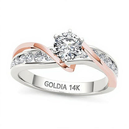 0.75 ct. Gesamtgewicht Diamant Solitär mit seitlichem Besatz Verlobungsring in 14K Gold zweifarbig