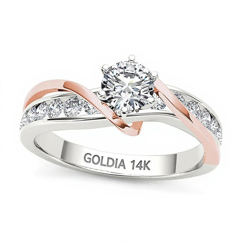 0.75 ct. Gesamtgewicht Diamant Solitär mit seitlichem Besatz Verlobungsring in 14K Gold zweifarbig