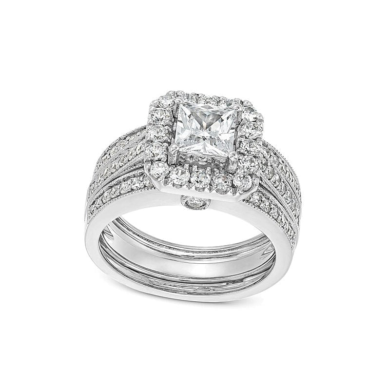 Braut-Set mit Labordiamanten im Princess-, Rund- und Kissenschliff, 2.0 ct. Gesamtgewicht, in 14K Weißgold (F/VS2)
