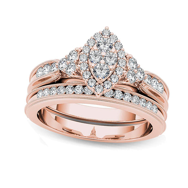 0.5 ct. Gesamtgewicht Komposit-Diamant-Brautset mit Marquise und rundem Besatz aus 14K Roségold