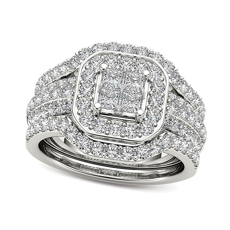 1,75 ct. Gesamtgewicht Diamant-Brautset dreiteilig mit Princess- und rundem Schliff in 14K Weißgold