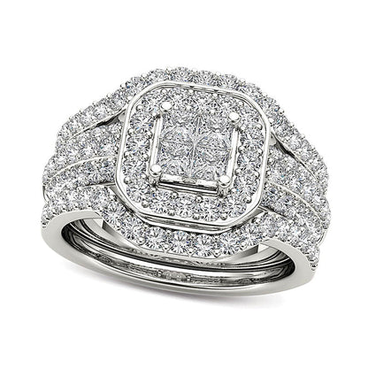 1,75 ct. Gesamtgewicht Diamant-Brautset dreiteilig mit Princess- und rundem Schliff in 14K Weißgold