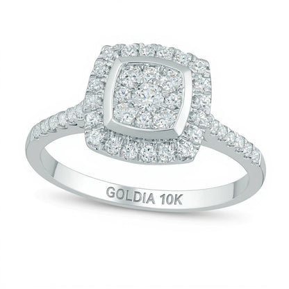 Verlobungsring mit mehreren Diamanten 0.5 ct. Gesamtgewicht und quadratischem Rahmen in 10K Weißgold