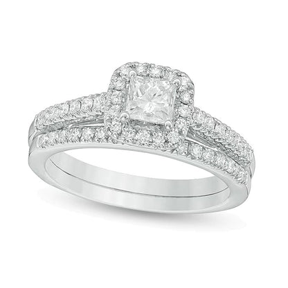 Braut-Set mit Diamanten im Princess- und Rundschliff 1.0 CT. Gesamtgewicht in 14K Weißgold
