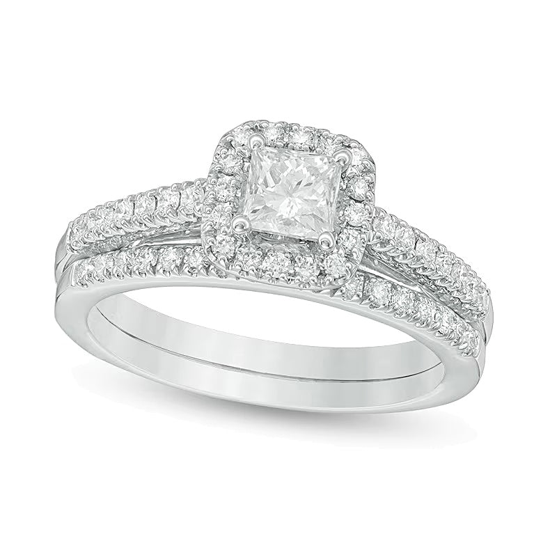 Braut-Set mit Diamanten im Princess- und Rundschliff 1.0 CT. Gesamtgewicht in 14K Weißgold