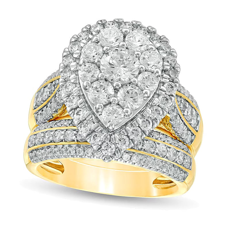 Braut-Set mit Diamanten im Tropfen- und Rundschliff, mehrreihig, 2.5 ct. Gesamtgewicht, in 10K Gelbgold
