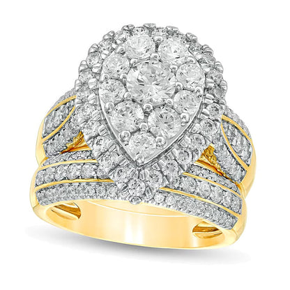Braut-Set mit Diamanten im Tropfen- und Rundschliff, mehrreihig, 2.5 ct. Gesamtgewicht, in 10K Gelbgold