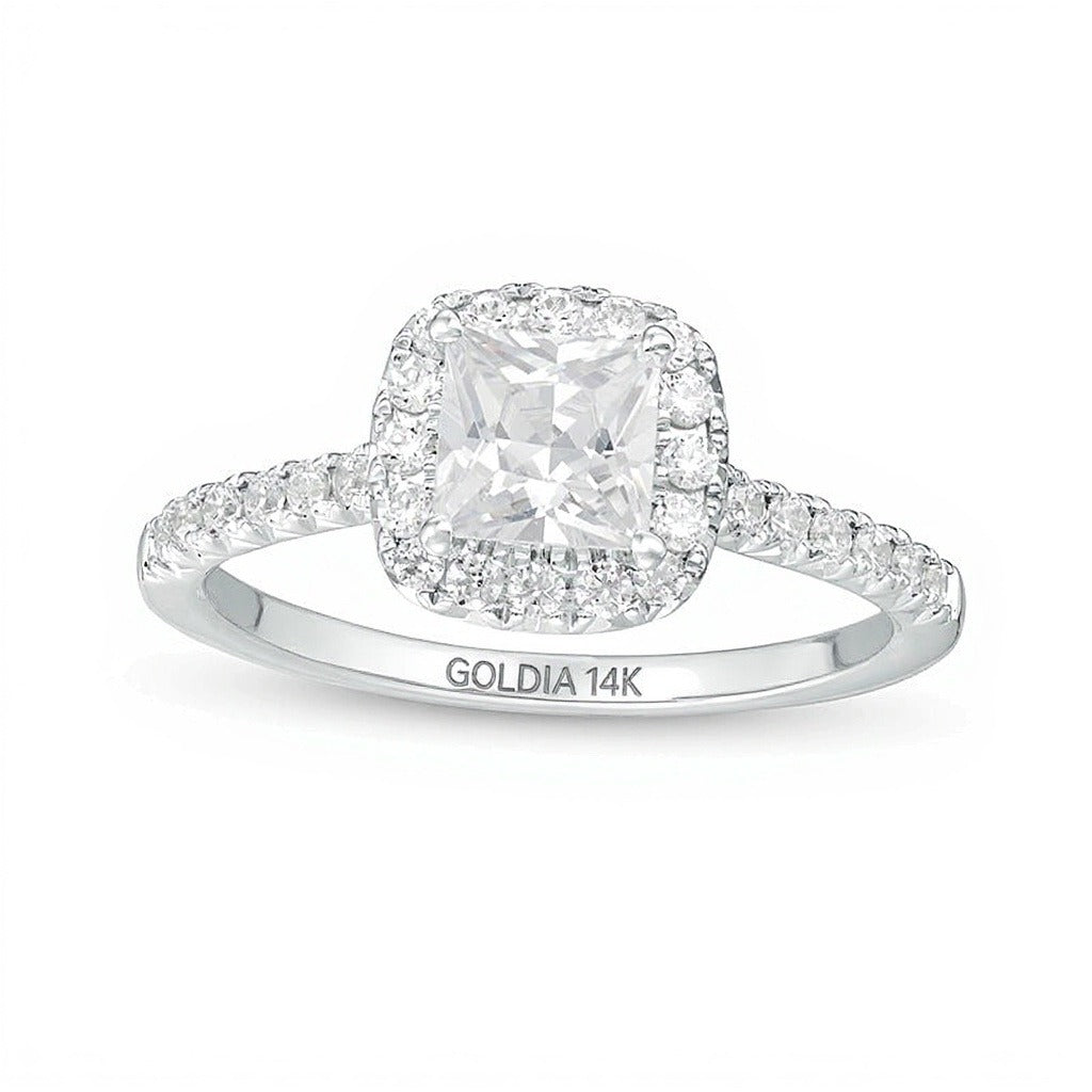 1.33 ct. Gesamtgewicht Verlobungsring im Princess-Schliff mit Labordiamanten und Halo in 14K Weißgold (F/VS2)
