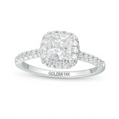 1.33 ct. Gesamtgewicht Verlobungsring im Princess-Schliff mit Labordiamanten und Halo in 14K Weißgold (F/VS2)