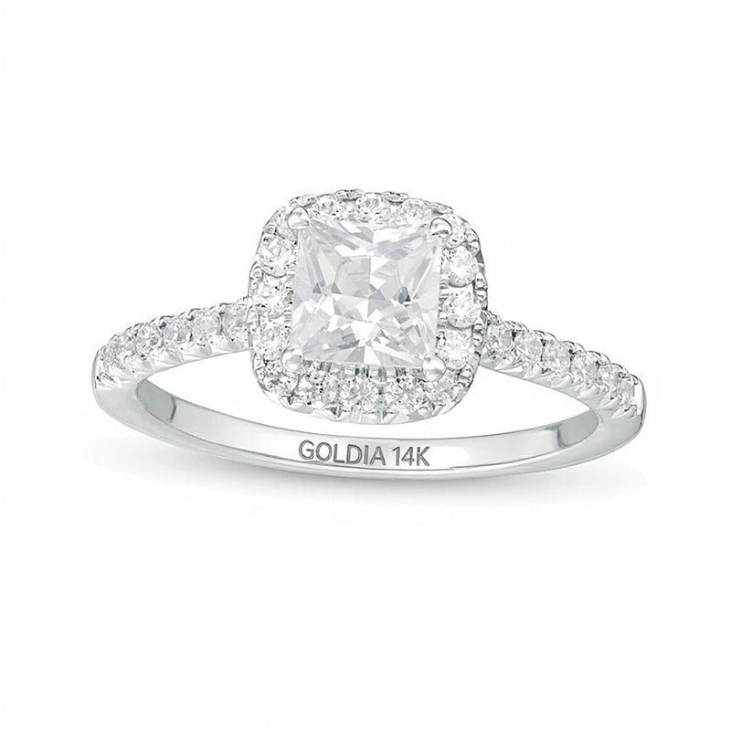 1.33 ct. Gesamtgewicht Verlobungsring im Princess-Schliff mit Labordiamanten und Halo in 14K Weißgold (F/VS2)