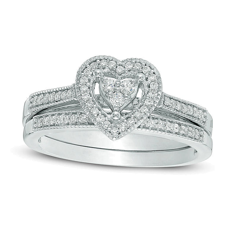0.2 ct. Gesamtgewicht Diamant Komposit Herz Braut-Set aus rhodiniertem Sterlingsilber