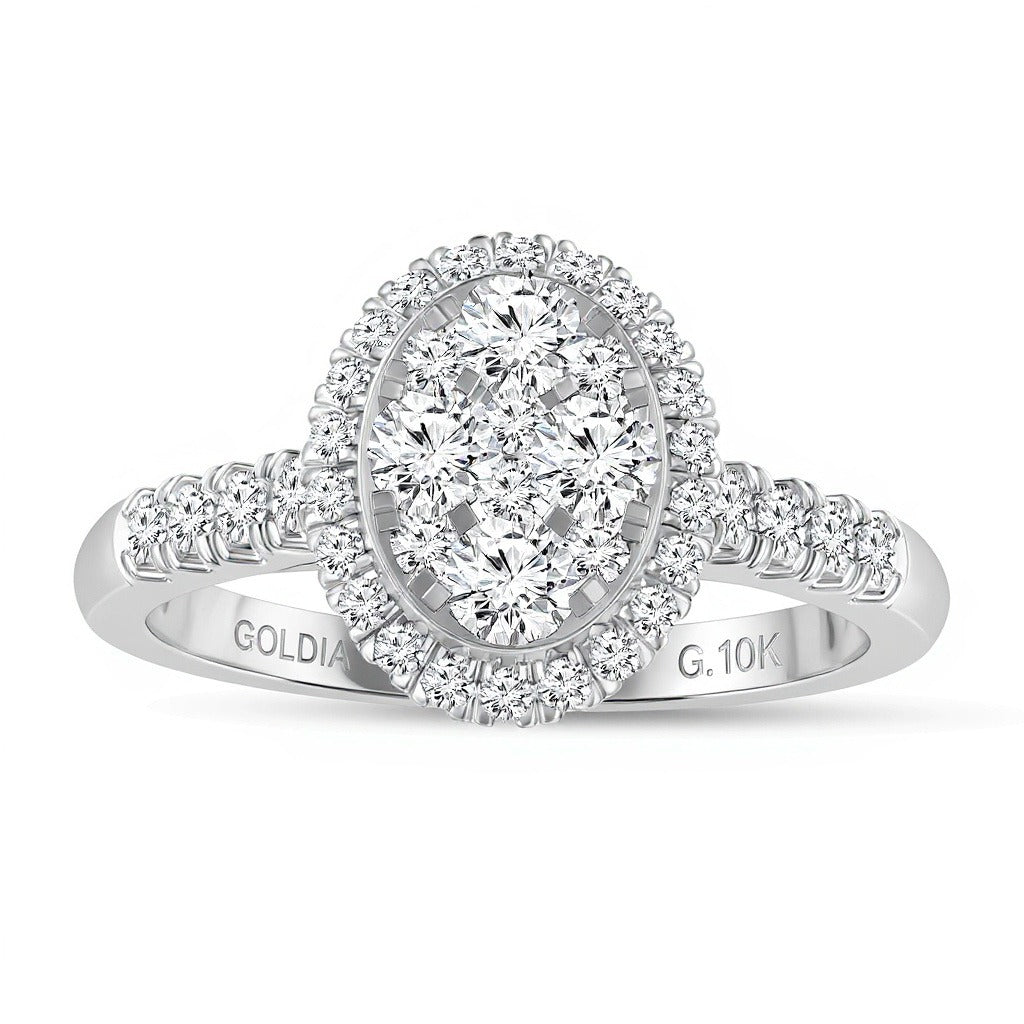 0,5 ct. Gesamtgewicht Verlobungsring mit ovalem Diamant-Komposit-Rahmen in 10K Weißgold