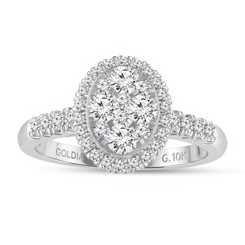 0,5 ct. Gesamtgewicht Verlobungsring mit ovalem Diamant-Komposit-Rahmen in 10K Weißgold