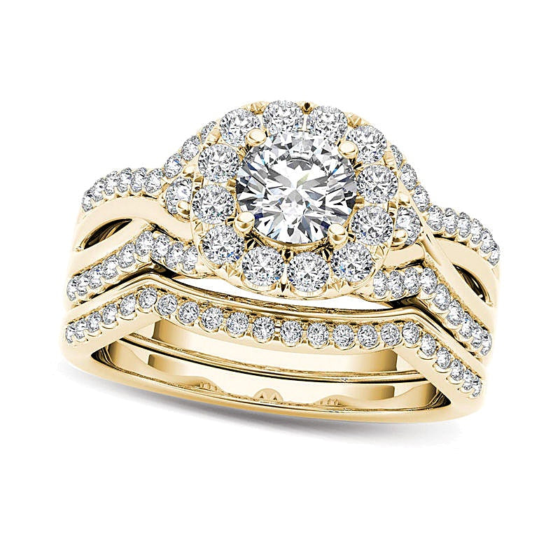 Braut-Set mit 1,25 ct. Gesamtgewicht weißen Diamanten im Rundschliff in 14K Gelbgold