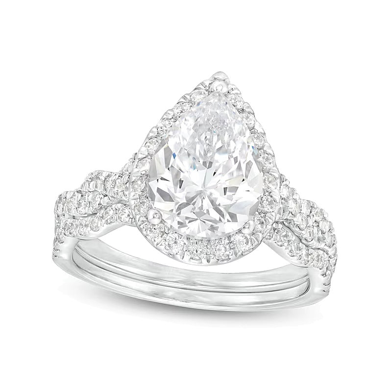 2,63 ct. Gesamtgewicht Braut-Set mit tropfenförmigem Labordiamant und gedrehter Ringschiene in 14K Weißgold (I/SI2)