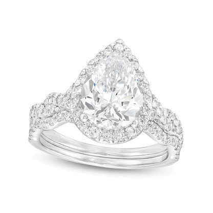 2,63 ct. Gesamtgewicht Braut-Set mit tropfenförmigem Labordiamant und gedrehter Ringschiene in 14K Weißgold (I/SI2)