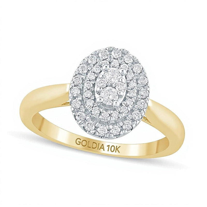 0.33 ct. Gesamtgewicht Komposit-Verlobungsring mit ovalen Diamanten und doppeltem Rahmen in 10K Gelbgold