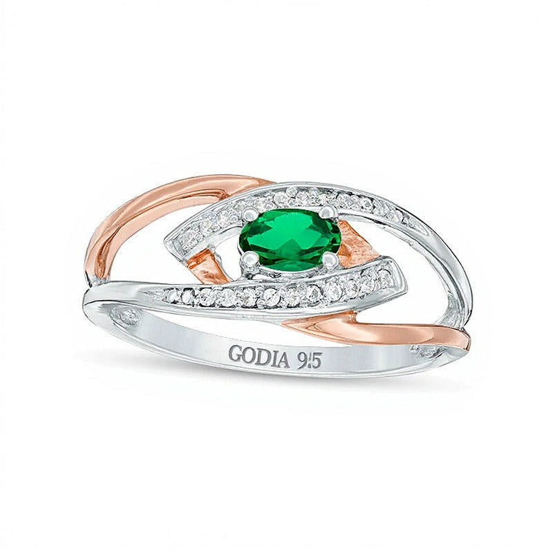 Fashion-Ring mit ovalem Labor-Smaragd und Diamant-Besatz in Sterlingsilber und 10K Roségold