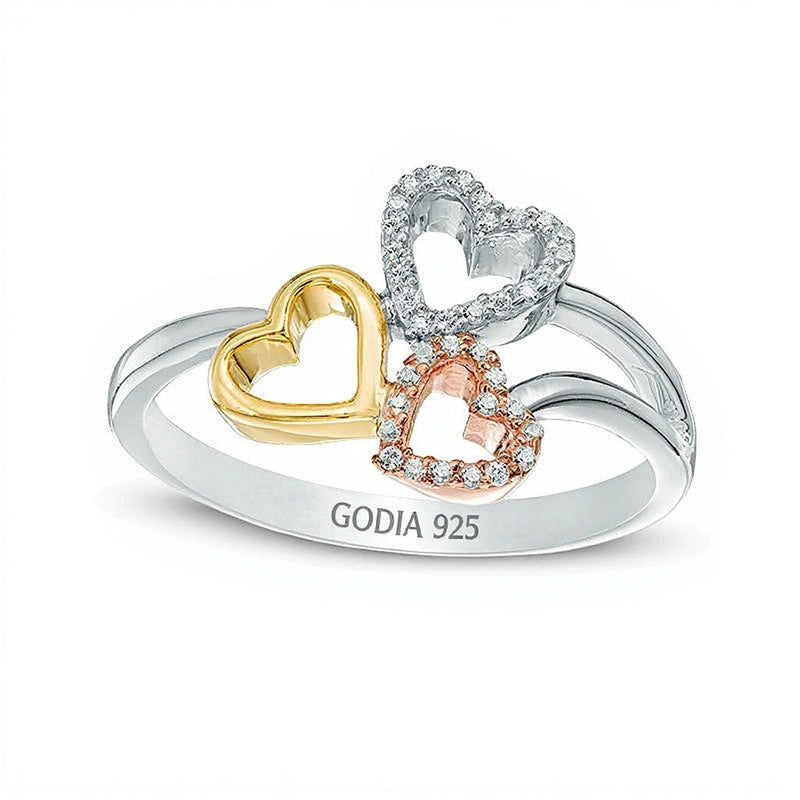 0.1 ct. Gesamtgewicht Diamant Herz-Ring aus Sterlingsilber und 10K Gold, zweifarbig