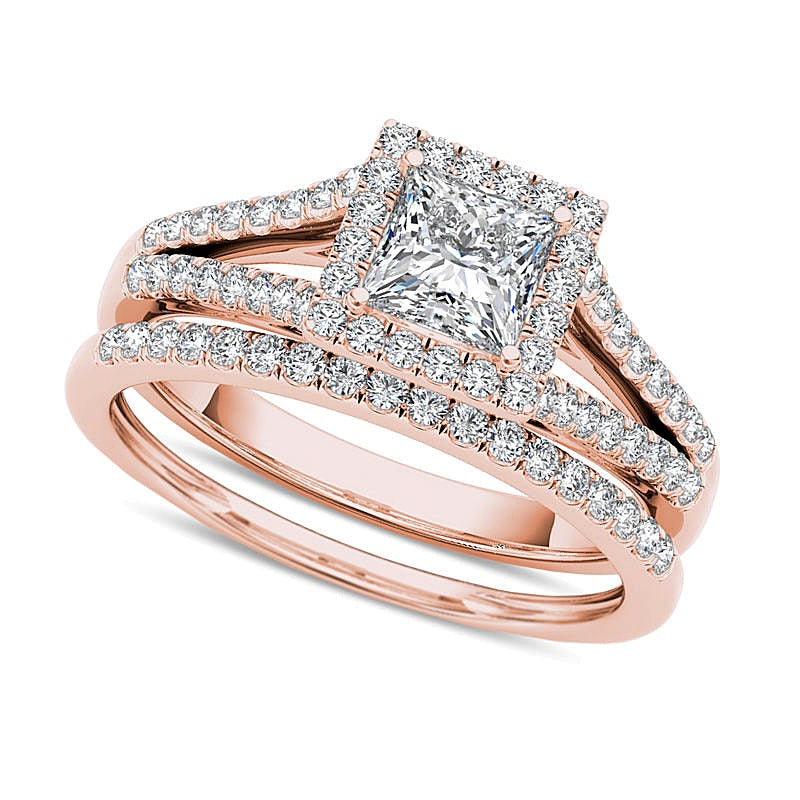 1.0 CT. TW Braut-Set mit Diamanten im Princess- und Rundschliff, Vier-Krappen, in 14K Roségold