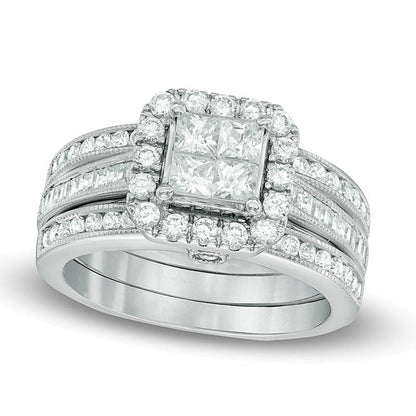1.5 ct. Gesamtgewicht Brautset mit Diamanten im Princess- und Rundschliff in 14K Weißgold