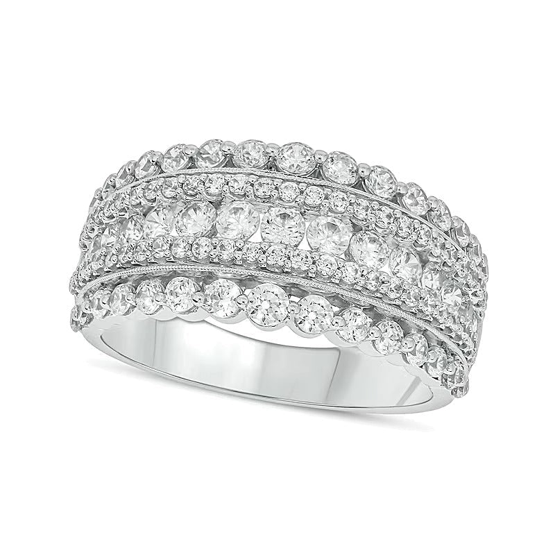 Ring mit Diamanten 1.5 ct. Gesamtgewicht mehrreihig im Vintage-Stil in 10K Weißgold