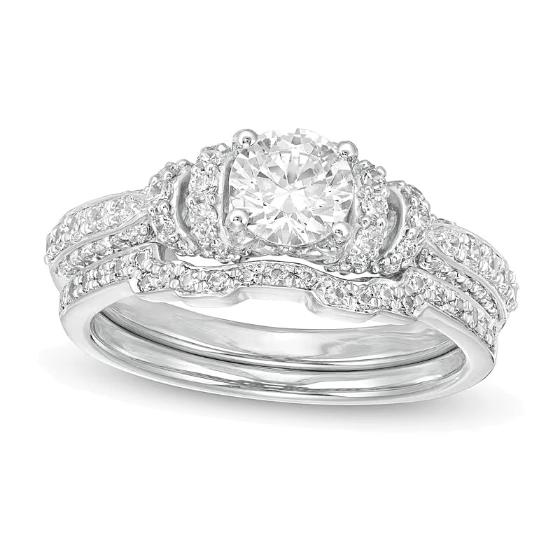 Braut-Set mit weißen Diamanten im Rundschliff, 1.2 ct. Gesamtgewicht, in 14K Weißgold