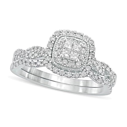 Braut-Set mit Diamanten im Princess-, Rund- und Kissenschliff, 0.5 ct. Gesamtgewicht, in 10K Weißgold