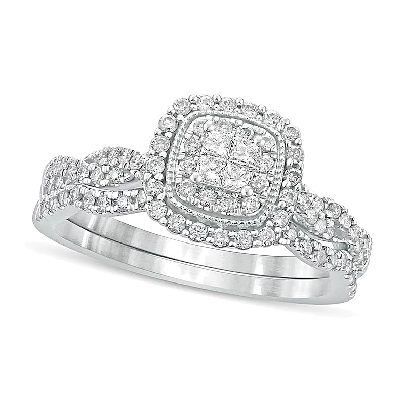 Braut-Set mit Diamanten im Princess-, Rund- und Kissenschliff, 0.5 ct. Gesamtgewicht, in 10K Weißgold